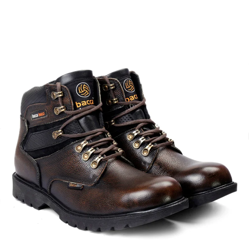 Bacca Bucci Brown Steel Toe Boots Real Grain Leather for Men | Best Price UAE